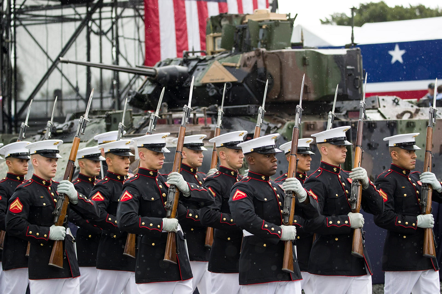 The U.S. Marine Corps Silent Drill Platoon arrives to perform during an Independence Day, July 4, 2019, in Washington. Alex Brandon, AP.png The U.S. Marine Corps Silent Drill Platoon arrives to perform during an Independence Day, July 4, 2019, in Washington. Alex Brandon, AP.png