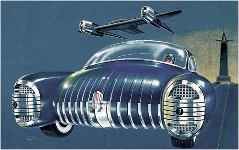  Dual Pontoon Buick of the Future by Arthur Ross '1940 sketch, автодизайн, дизайн