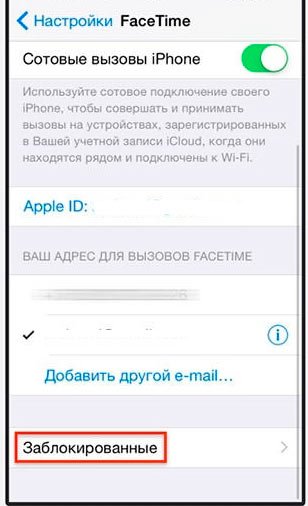 Просмотр заблокированных в Facetime Настройка Фейстайм
