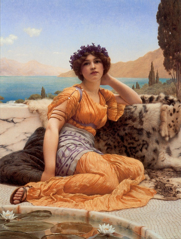   .        / John William Godward. With Violets Wreathed and Robe of Saffron Hue