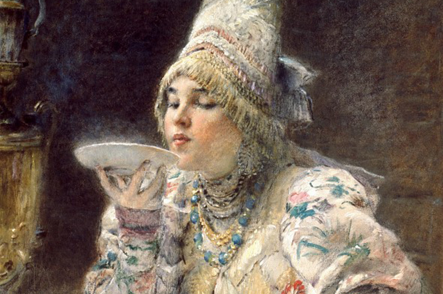 Фрагмент картины Константина Маковского «За чаем».