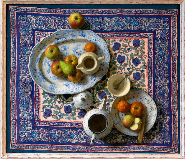 Фрукты на красивом синем. Живопись от Kenne Gregoire. Обман зрения и эффект иллюзорной реальности на полотнах голландского художника Кенне Грегуара