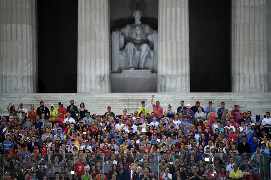 US President Donald Trump speaks during the Salute to America, July 4, 2019. Brendan Smialowski, AFP, Getty Images.png US President Donald Trump speaks during the Salute to America, July 4, 2019. Brendan Smialowski, AFP, Getty Images.png