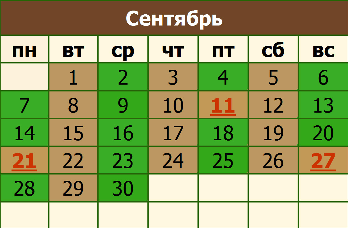 Календарь на сентябрь месяц 24 года