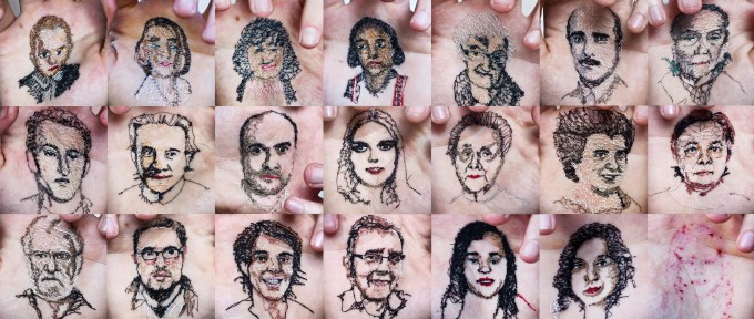 21-летний художник Дэвид Ката (David Cata) из Испании использует свое тело, как холст, вышивая на своих руках портреты любимых людей. На фотографии – портреты близких художника. Фото: SWNS.COM