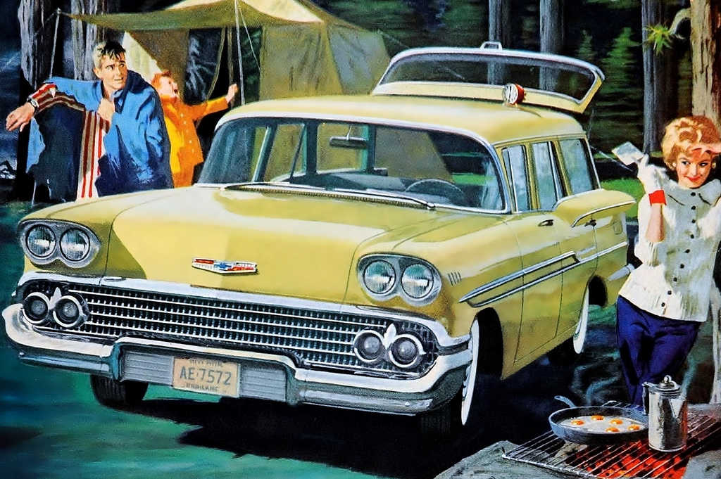 1958 год, Chevrolet Brookwood. Классический американский универсал на базе Chevrolet Biscayne первого поколения (в те годы универсалы, седаны и купе одной модели получали разные названия). chevrolet, автодизайн, красота