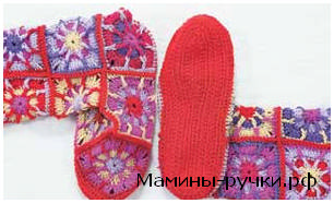 Вязаные крючком сапожки из квадратных мотивов