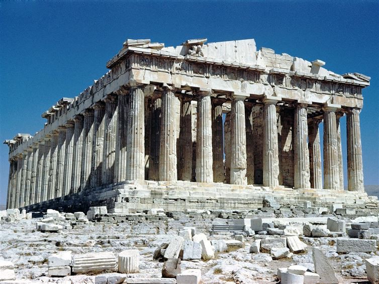 8. Парфенон на афинском Акрополе, Греция достопримечательност, мир, ракурс