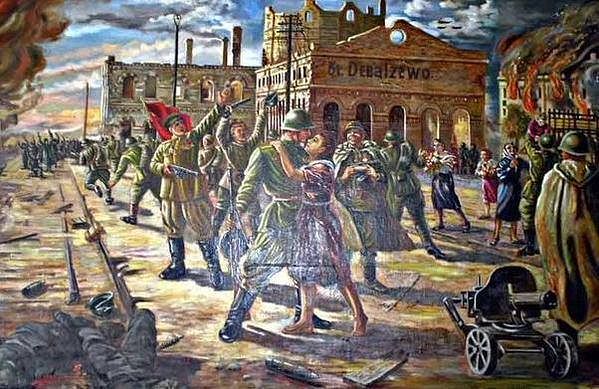 "Вокзал в Дебальцево наш". Холст. Масло. 1947 год. Автор Иван Рыжков