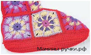 Вязаные крючком сапожки из квадратных мотивов