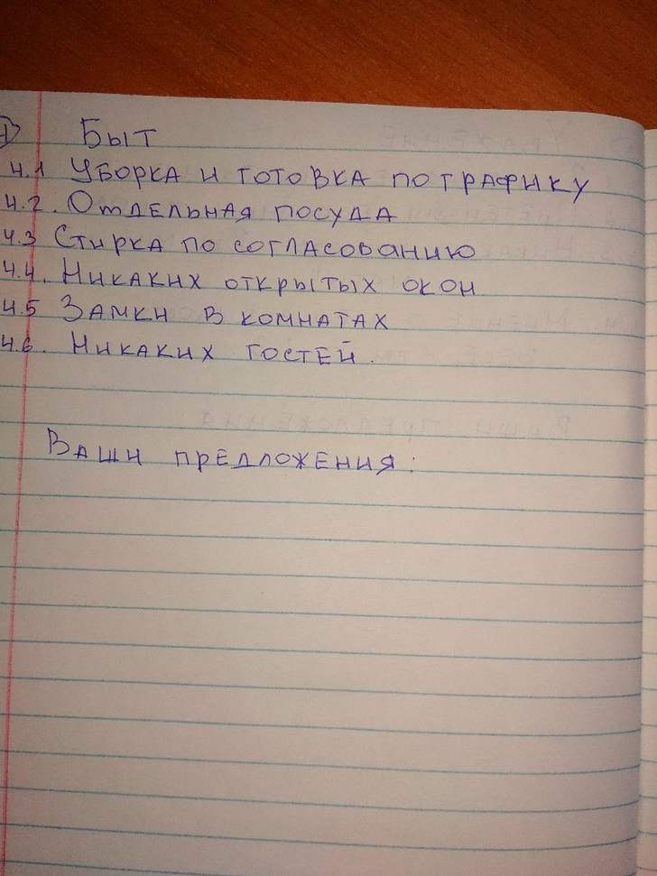 Пришла к маме невестка жить, со списком правил: » пункт 1.3 не открывать рот, когда не спрашивают» Пришла к маме невестка жить, со списком правил: » пункт 1.3 не открывать рот, когда не спрашивают»
