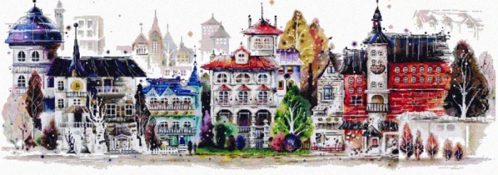 Красивейший городок, старинные домики. Вышивка.