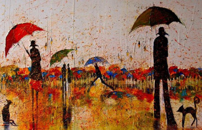 Осенний дождь. Автор: Justyna Kopania. Польская художница создаёт пейзажи в необычной технике, к которым хочется прикоснуться