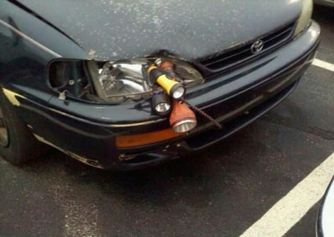 12. Если все же беспокоитесь за безопасность, то просто привяжите несколько фонариков авто, прикол, ремонт