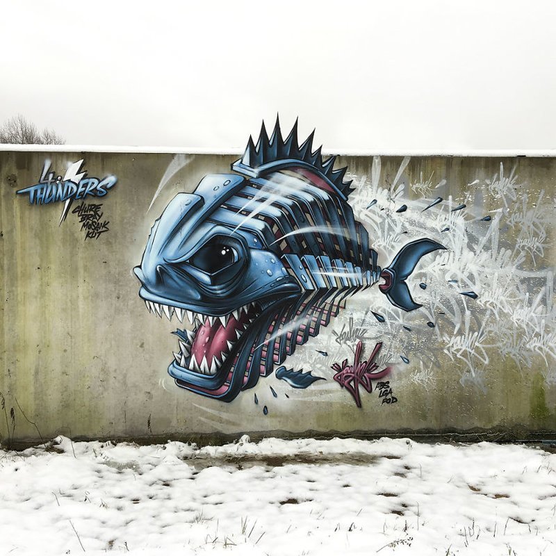 3. граффити на стенах, граффити-художник, животные, роботы, стрит-арт, стритарт, уличное искусство, уличный художник
