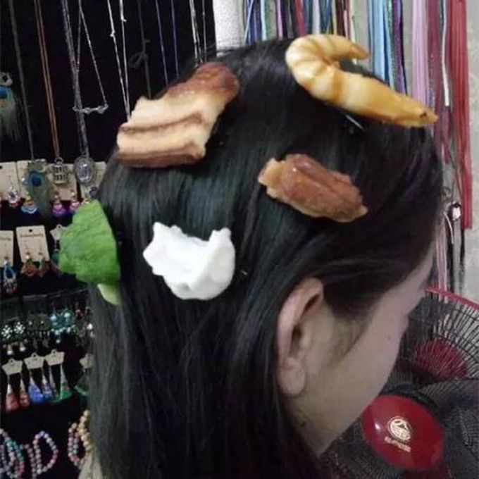Последняя мода китайских гурманов – еда в волосах волосы, еда, заколка, китай