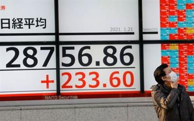 A man wearing a protective mask, amid the coronavirus disease (COVID-19) outbreak, stands in front of an electric board showing Nikkei index outside a brokerage in Tokyo, Japan January 21, 2021. REUTERS/Kim Kyung-Hoon A man wearing a protective mask, amid the coronavirus disease (COVID-19) outbreak, stands in front of an electric board showing Nikkei index outside a brokerage in Tokyo, Japan January 21, 2021. REUTERS/Kim Kyung-Hoon