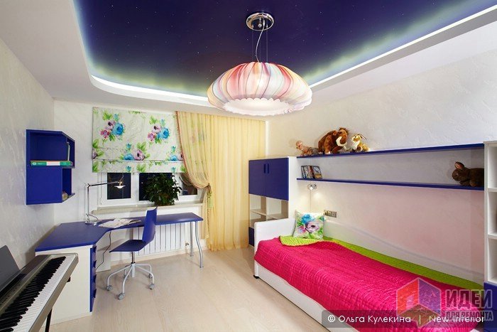 Дизайн детской комнаты, звездный потолок в детской