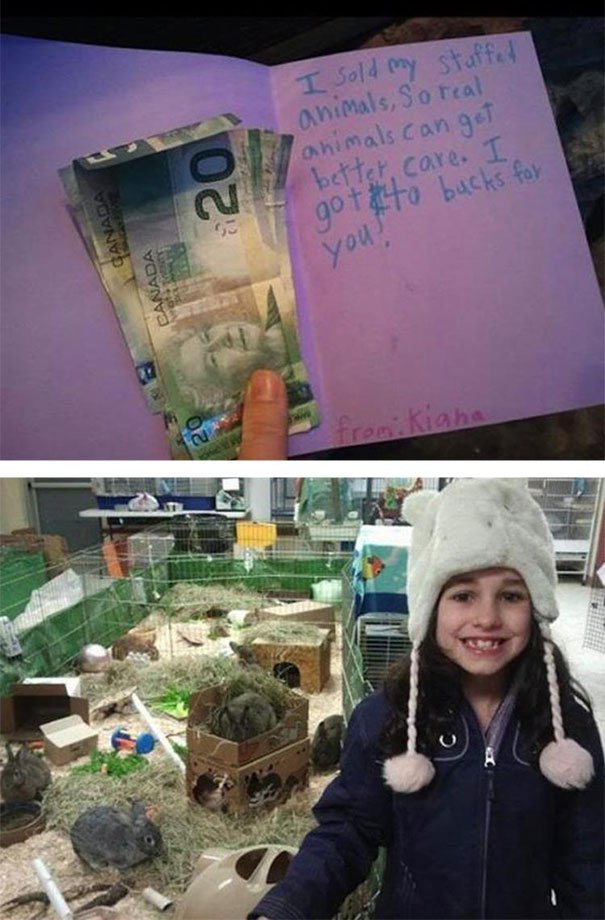 девочка жертвует деньги приюту для животных