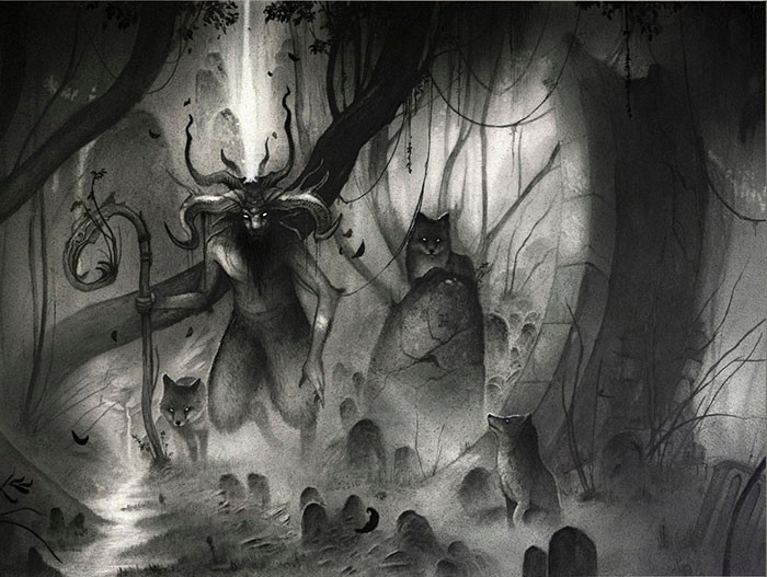 Тени и туман: графитовые рисунки мистических существ  мистика, рисунок, существо