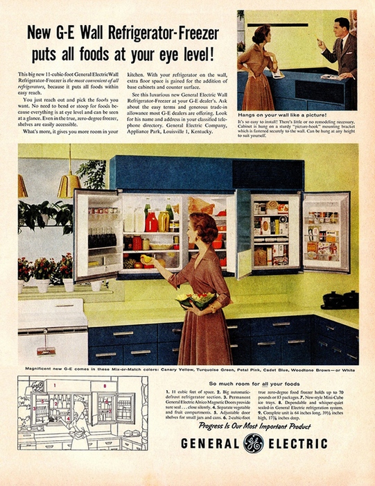 7. Холодильник, спрятанный в кухонном шкафу гаджет, прошлое