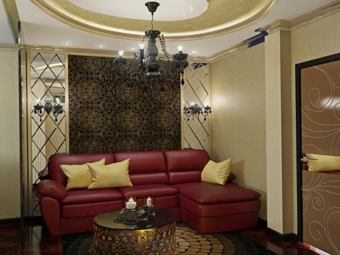 Дизайн-проект квартиры в ЖК Коммунарка, красный диван в гостиную