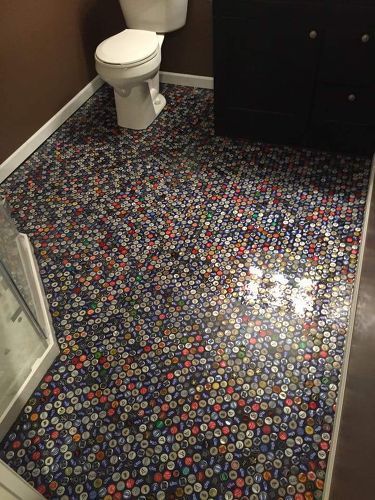 Beer Cap Bathroom Floor | Hometalk