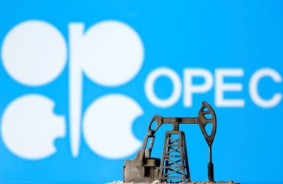 A 3D printed oil pump jack is seen in front of displayed Opec logo in this illustration picture, April 14, 2020. REUTERS/Dado Ruvic/Illustration A 3D printed oil pump jack is seen in front of displayed Opec logo in this illustration picture, April 14, 2020. REUTERS/Dado Ruvic/Illustration