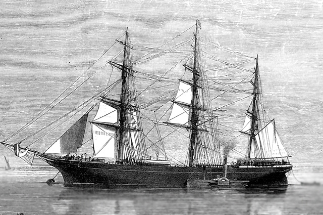 Корабль 19 века, гравюра.
