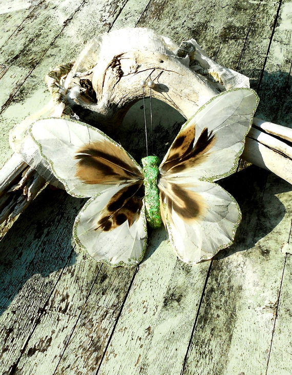 Лесные феи Биб ожерелье Pixie бабочки огромные заявление цыганского ожерелье ювелирных изделий лесной зеленый бежевый коричневый причудливый