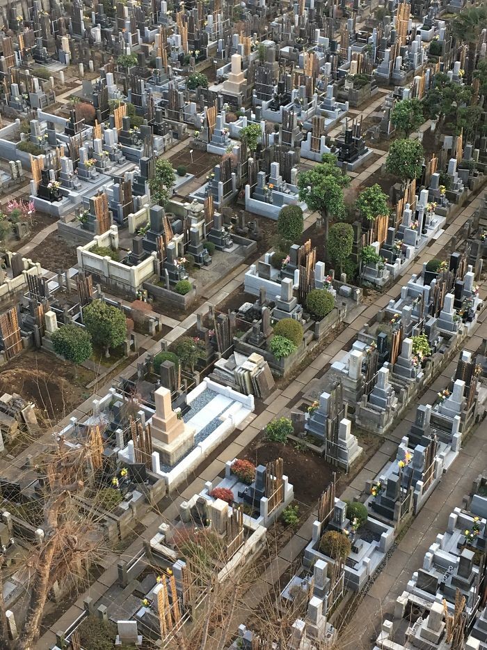 Это не вид на город с высоты - перед нами всего лишь городское кладбище в Токио большое в малом, волшебные картинки, волшебный фонарь, картина, неожиданно, оптическая иллюзия, увидеть мир другим, фото