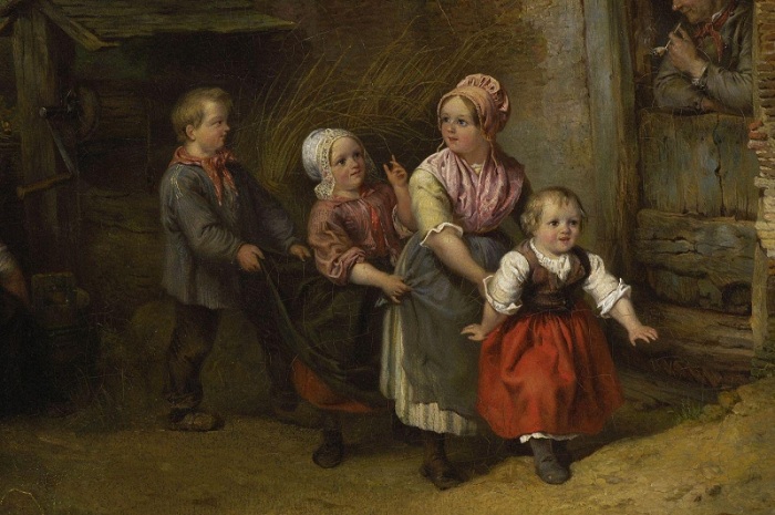 Фердинанд де Бракелеер (1792-1883) . Бельгия. Игры детей перед домом. Фердинанд де Бракелеер (1792-1883) . Бельгия. Игры детей перед домом.