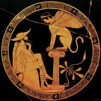 Эдип и сфинкс. Рисунок на вазе. V в. до н.э. 