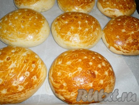 За 5-7 минут до выпечки смазать сметанные лепешки взбитым желтком. Выпекать в предварительно разогретой до 180 градусов духовке до ярко-коричневого цвета (35-45 минут).
