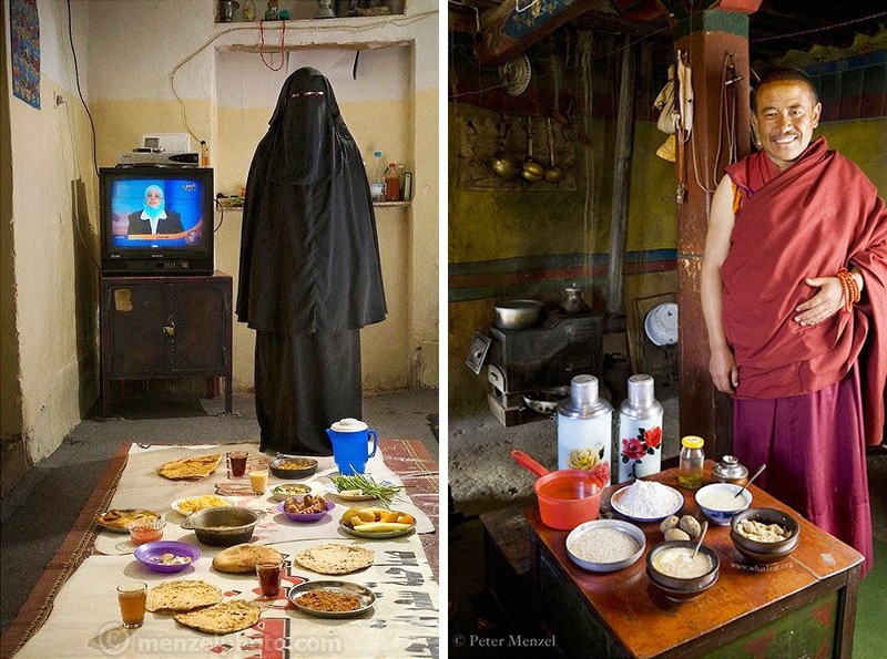 Саада Хайдар, домохозяйка, в своем доме в городе Сана, Йемен (слева). еда, калорийность, пища, факты