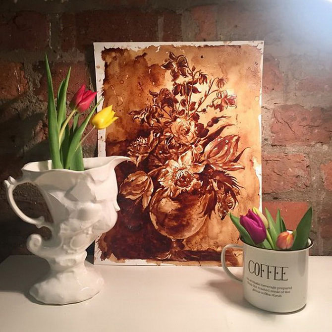 Картины с ароматом кофе: нежные «акварели», нарисованные бодрящим напитком