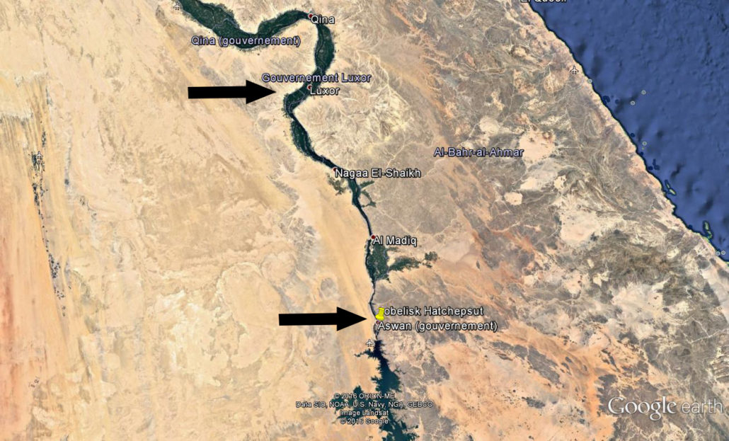 Рис. 3. Участок Нила от Асуана до Луксора (Image©2016 DigitalGlobe)