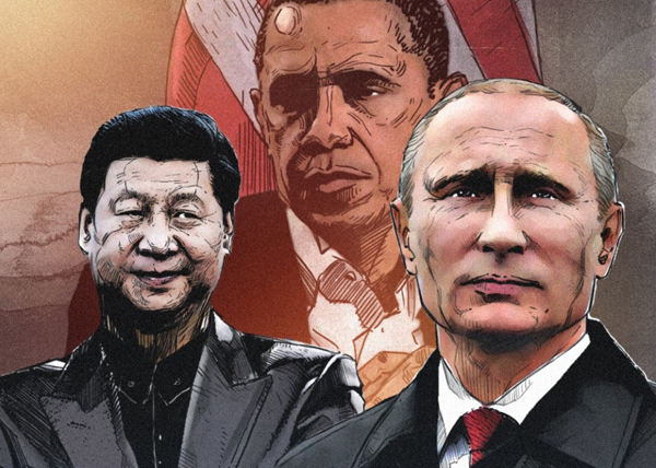 Vladimir Putin, Barack Obama, Xi Jinping, drawing, China, the global economic war | Photo: mtdata.ru