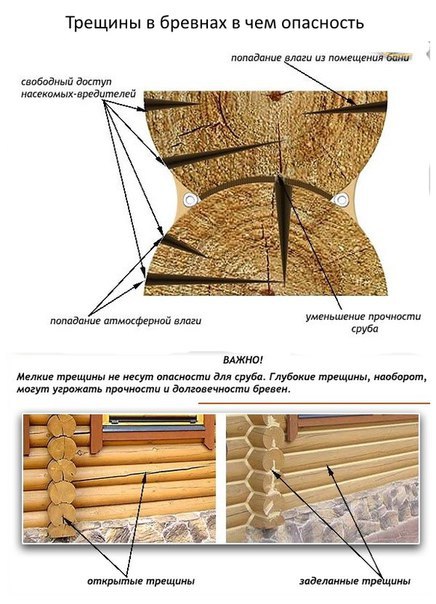Трещины в бревнах (брусьях) сруба, профилактика Трещины в бревнах (брусьях) сруба, профилактика
