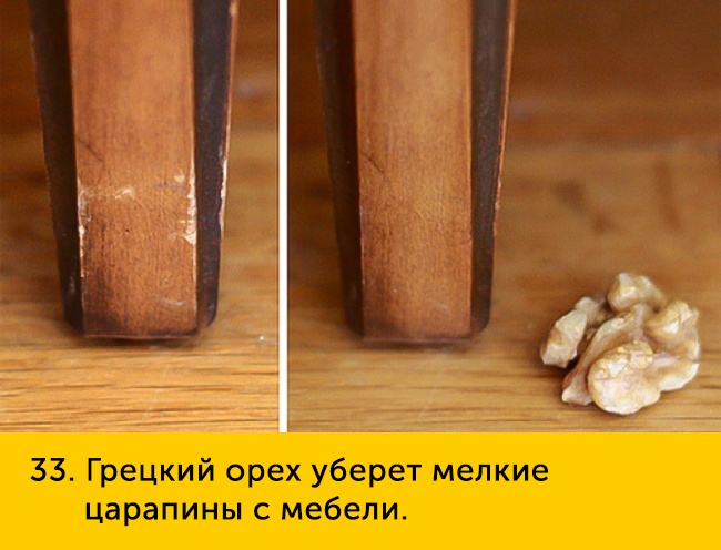 33 Грецкий орех уберет мелкие царапины с мебели