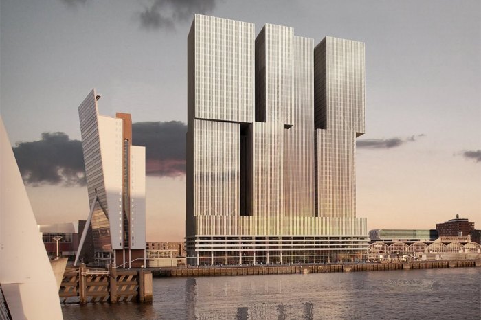 De Rotterdam — самое масштабное здание Нидерландов и любимое детище Рэма Колхаса, который хотел построить внешне «дешёвое» и идеальное в своей безликости офисное здание. De Rotterdam — самое масштабное здание Нидерландов и любимое детище Рэма Колхаса, который хотел построить внешне «дешёвое» и идеальное в своей безликости офисное здание.