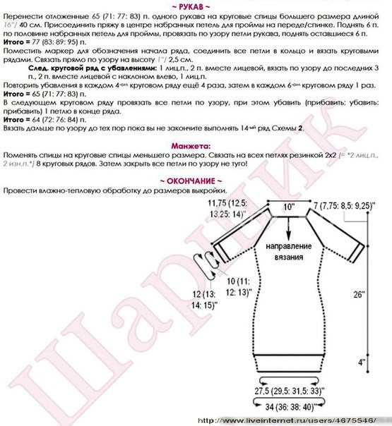 Вязание платья рукава реглан Вязание платья рукава реглан