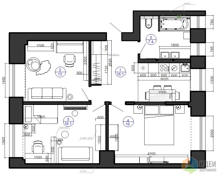 Планировка квартиры Квартира 72 кв.м. в г. Москва