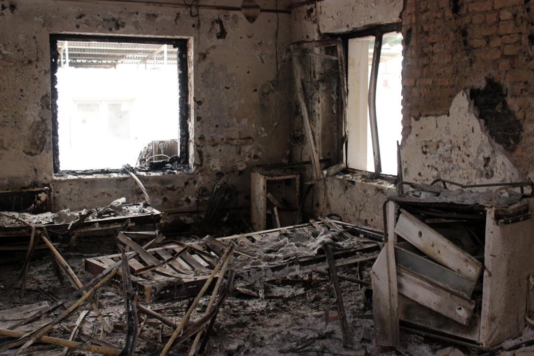 In this Friday, Oct. 16, 2015 photo, the charred remains of the Doctors Without Borders hospital is seen after it was hit by a U.S. airstrike in Kunduz, Afghanistan. Christopher Stokes, general director of Doctors Without Borders, which is also known by its French abbreviation MSF, whose hospital in northern Afghanistan was destroyed in a U.S. airstrike, says the extensive, quite precise destruction of the bombing raid casts doubt on American military assertions that it was a mistake. (Najim Rahim via AP)