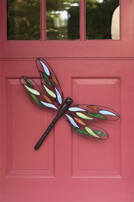 stained glass dragonfly can be mounted on any wall or fence.