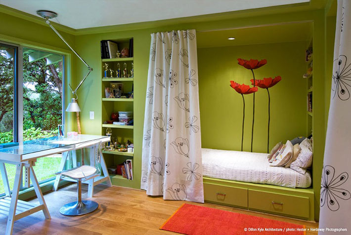 зеленый цвет в интерьере подростковой комнаты фото