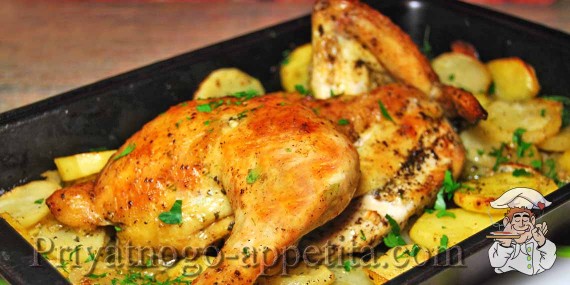 Половинка курица в духовке с картошкой рецепт