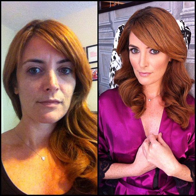 Фотография девушки до и после макияжа