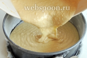 Форму (у меня диаметром 18-20 см) выстилаем пекарской бумагой и смазываем маслом бока, затем обсыпаем бока мукой. Выливаем тесто. Выпекаем в заранее разогретом духовом шкафу при 180°С около 35-40 минут. Проверяем на сухую палочку. Остужаем на решётке.