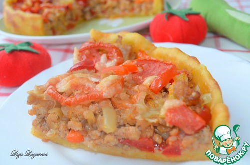 Деревенский пирог из картофельного теста с мясом и овощами